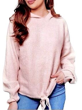 FLIRITUDE ACTIVE Rose Water Pink Lightweight Hoodie Sweater w/Drawstring Waist